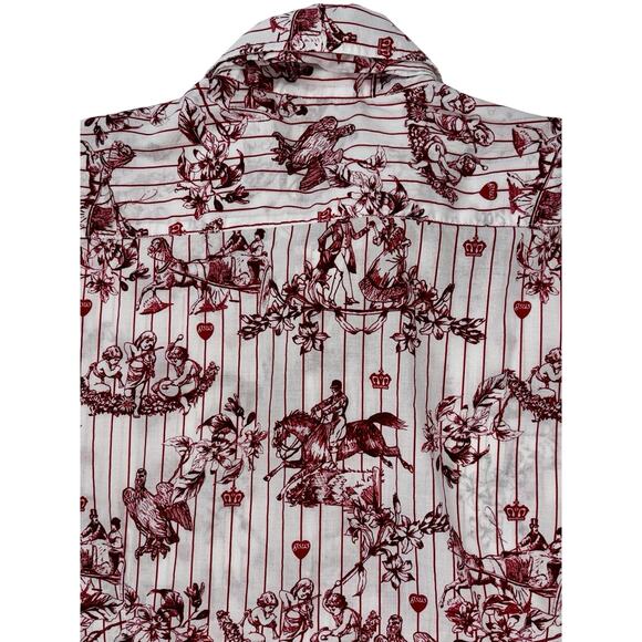 GSUS Industries Women's Cotton Blouse XL White W/ Red Printed Images Tie Accent - Picture 11 of 14